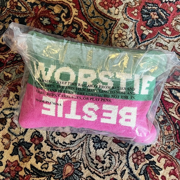 Jonathan Adler Bestie Worstie Needlepoint Pillow NEW - Picture 3 of 3